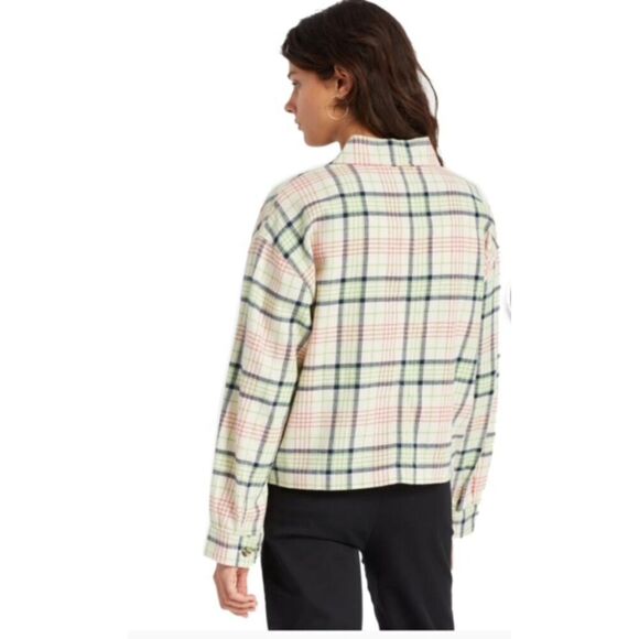 Brixton Bowery Women's Long Sleeve Flannel Button Front Shacket Dove Size XL - Picture 2 of 14